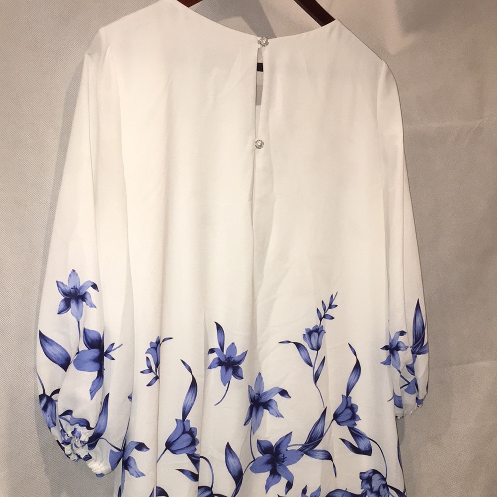 Joseph Ribkoff White And Blue Floral 3/4 Sleeve Dress | Size 10 - Picture 8 of 9